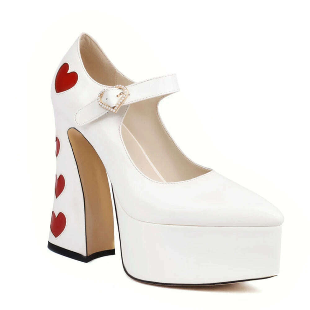 Luxury Designer Marry Janes Pumps For Women Love Heart High Heels Buckle Platform Punk Chunky Pink Wedding Party women&#39;s Shoes - KIMLUD