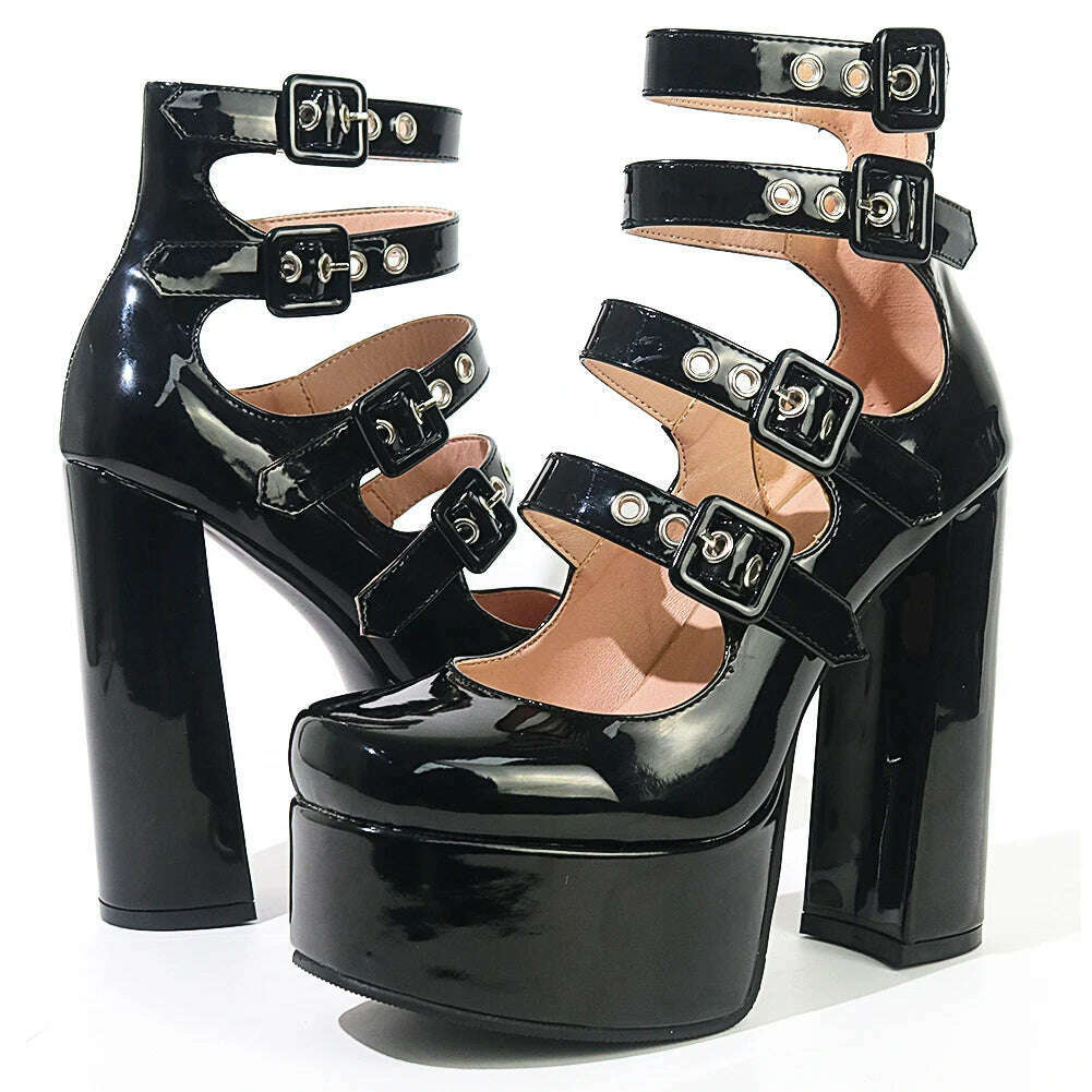 Luxury Designer Marry Janes Pumps For Women Love Heart High Heels Buckle Platform Punk Chunky Pink Wedding Party women&#39;s Shoes - KIMLUD