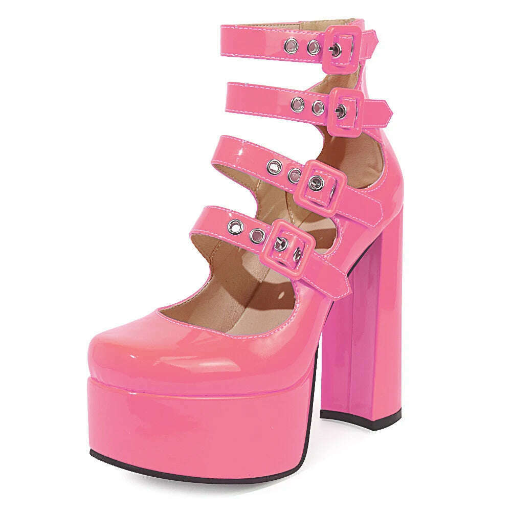 Luxury Designer Marry Janes Pumps For Women Love Heart High Heels Buckle Platform Punk Chunky Pink Wedding Party women&#39;s Shoes - KIMLUD