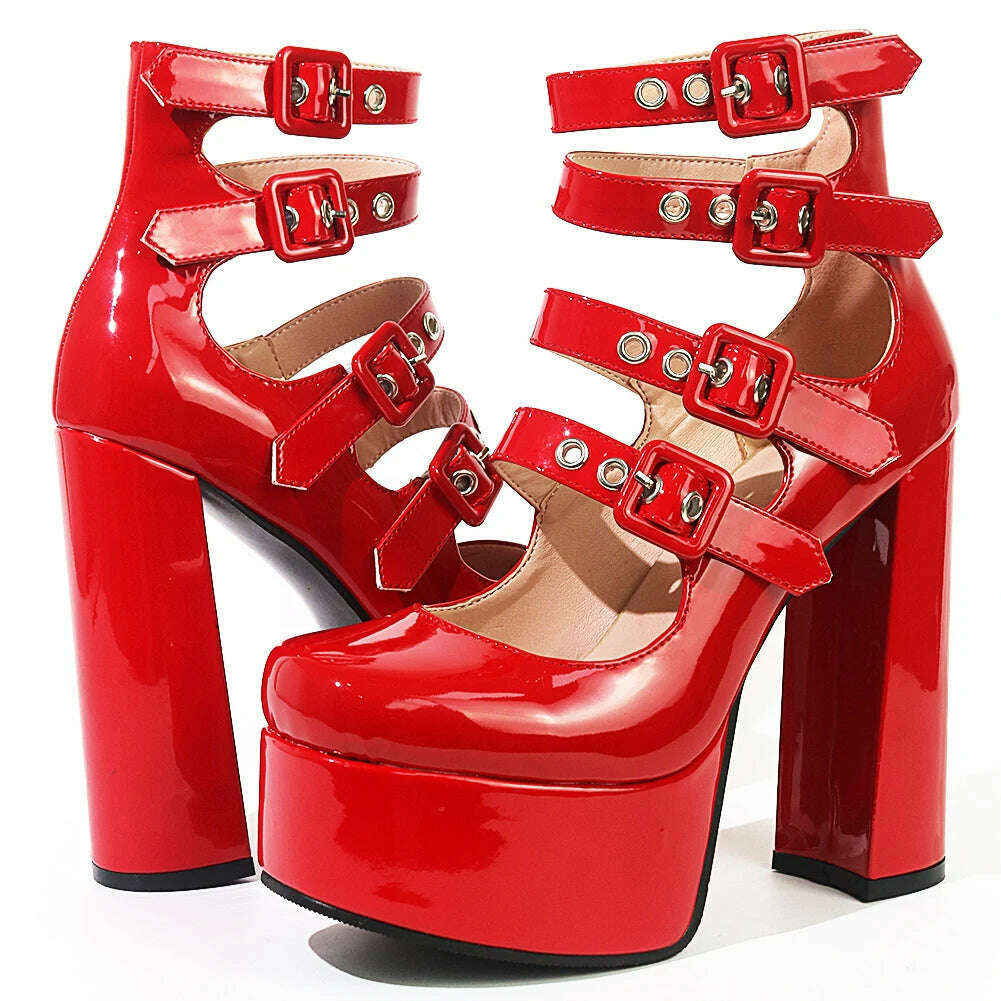 Luxury Designer Marry Janes Pumps For Women Love Heart High Heels Buckle Platform Punk Chunky Pink Wedding Party women&#39;s Shoes - KIMLUD