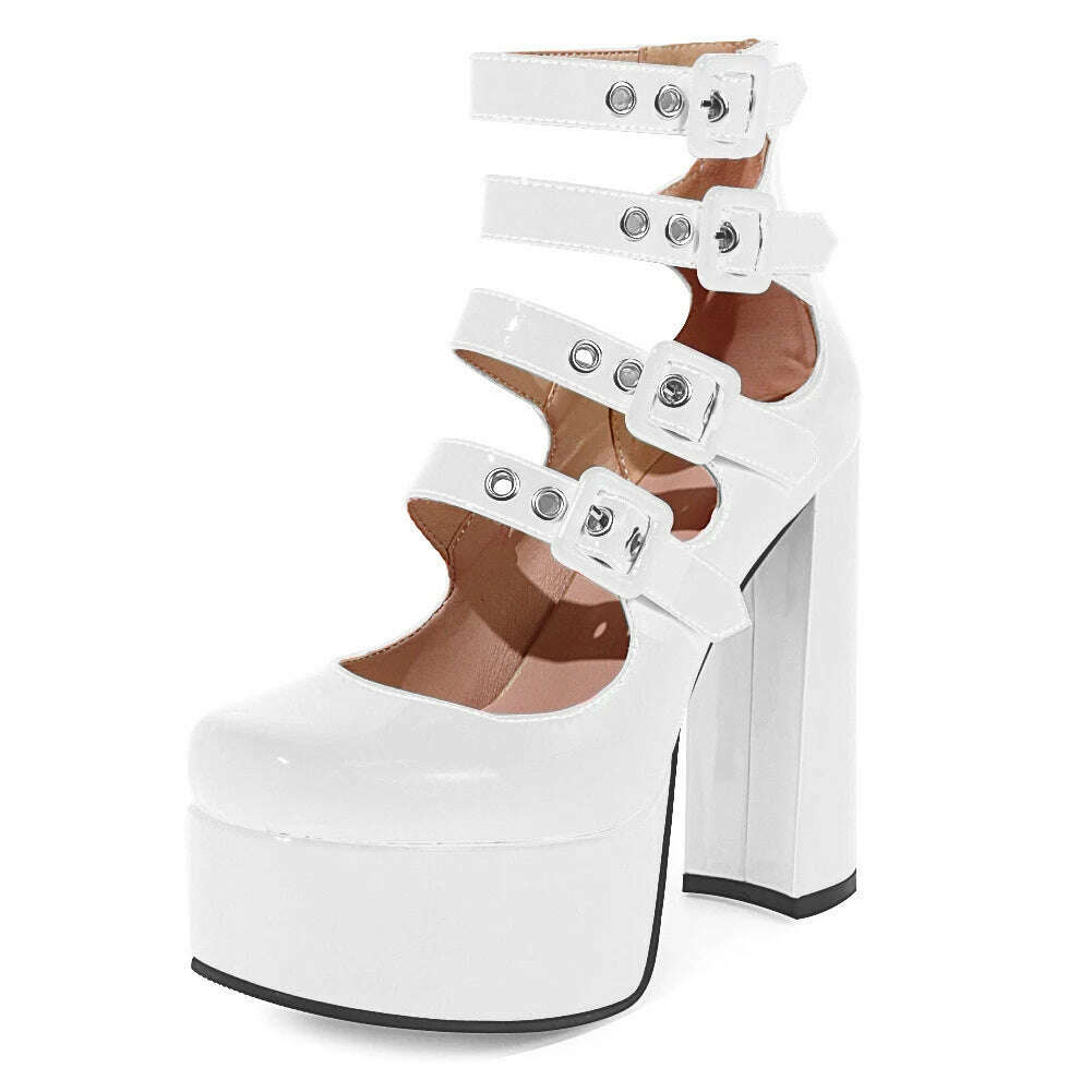 Luxury Designer Marry Janes Pumps For Women Love Heart High Heels Buckle Platform Punk Chunky Pink Wedding Party women&#39;s Shoes - KIMLUD