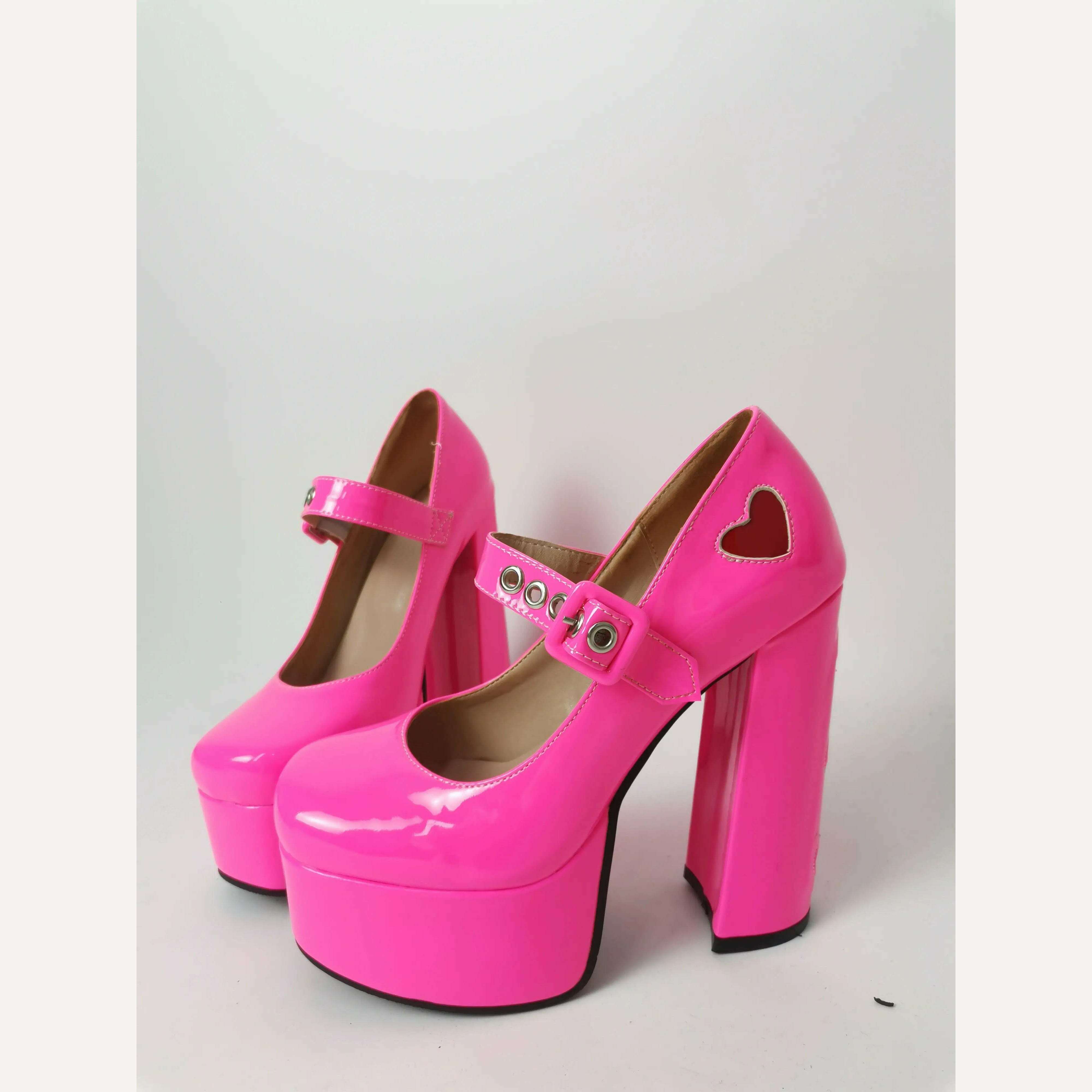 Luxury Designer Marry Janes Pumps For Women Love Heart High Heels Buckle Platform Punk Chunky Pink Wedding Party women&#39;s Shoes - KIMLUD