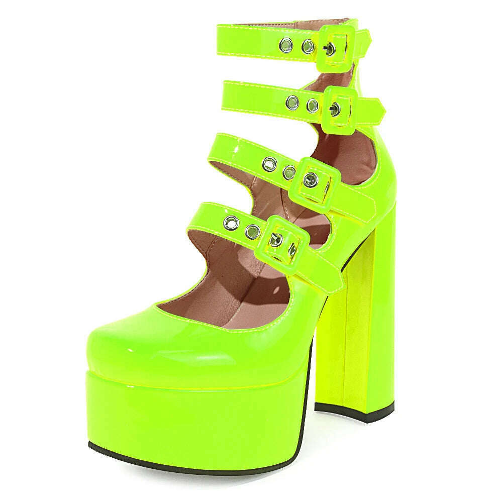 Luxury Designer Marry Janes Pumps For Women Love Heart High Heels Buckle Platform Punk Chunky Pink Wedding Party women&#39;s Shoes - KIMLUD