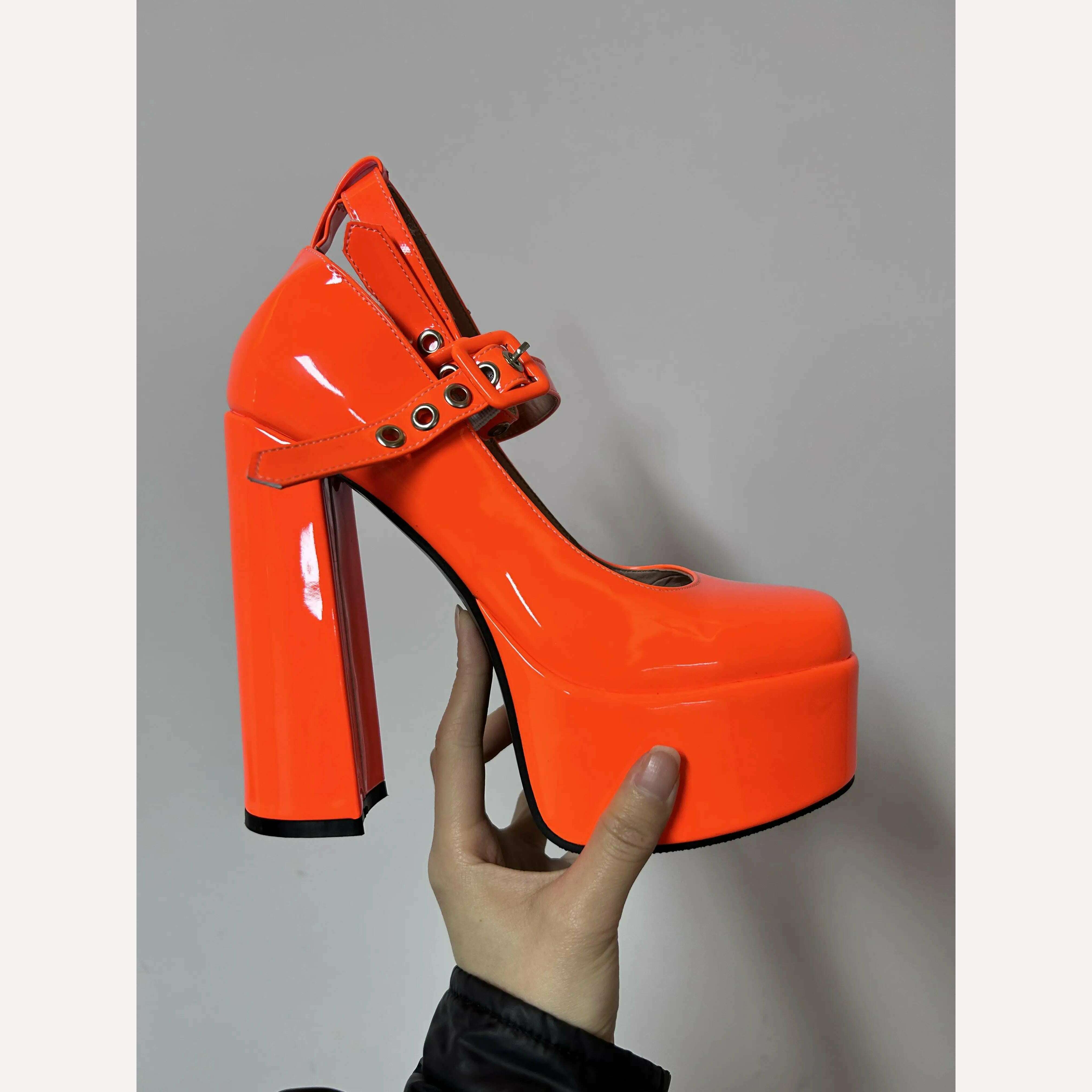 Luxury Designer Marry Janes Pumps For Women Love Heart High Heels Buckle Platform Punk Chunky Pink Wedding Party women&#39;s Shoes - KIMLUD