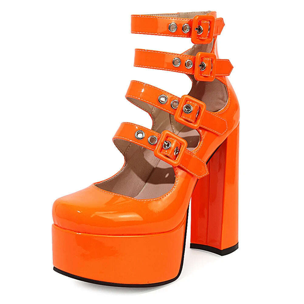 Luxury Designer Marry Janes Pumps For Women Love Heart High Heels Buckle Platform Punk Chunky Pink Wedding Party women&#39;s Shoes - KIMLUD