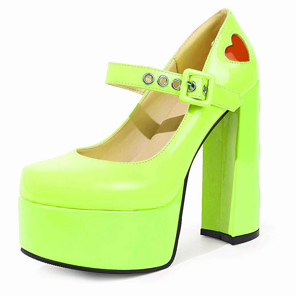 Luxury Designer Marry Janes Pumps For Women Love Heart High Heels Buckle Platform Punk Chunky Pink Wedding Party women&#39;s Shoes - KIMLUD