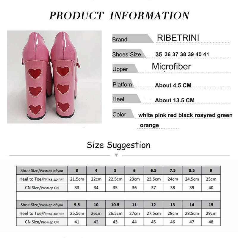 Luxury Designer Marry Janes Pumps For Women Love Heart High Heels Buckle Platform Punk Chunky Pink Wedding Party women&#39;s Shoes - KIMLUD
