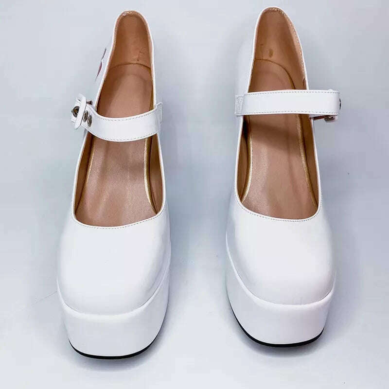 Luxury Designer Marry Janes Pumps For Women Love Heart High Heels Buckle Platform Punk Chunky Pink Wedding Party women&#39;s Shoes - KIMLUD