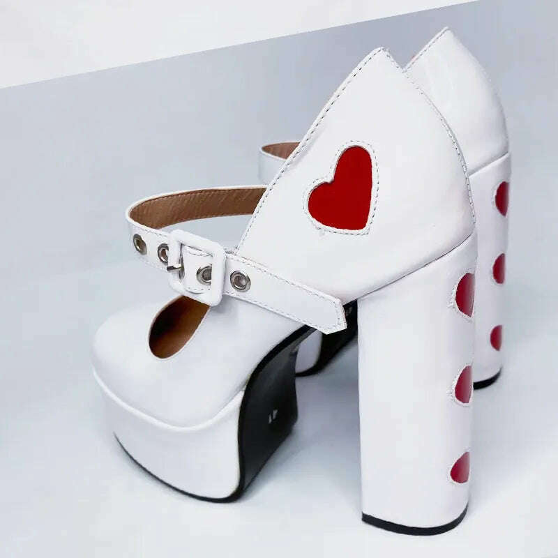 Luxury Designer Marry Janes Pumps For Women Love Heart High Heels Buckle Platform Punk Chunky Pink Wedding Party women&#39;s Shoes - KIMLUD