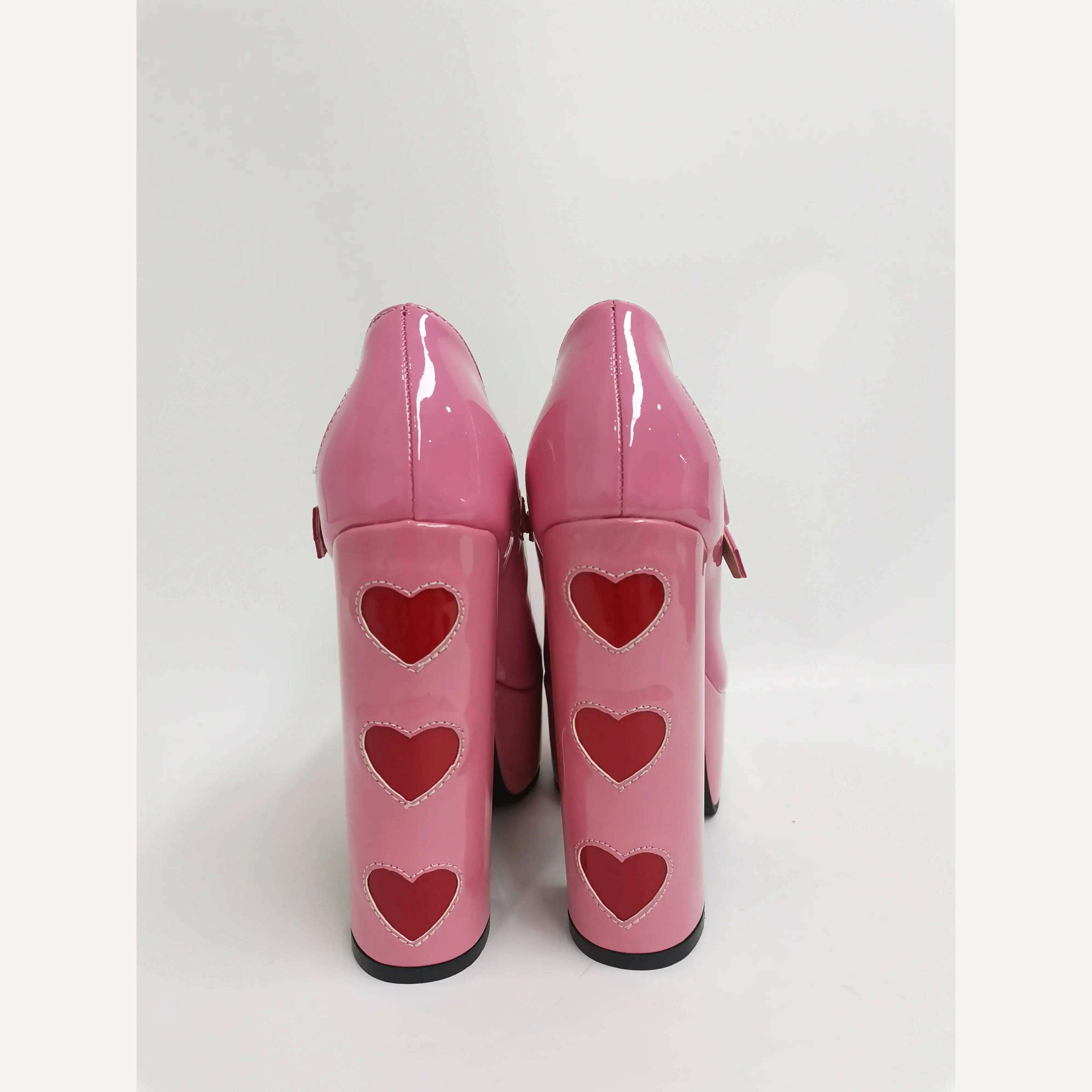 Luxury Designer Marry Janes Pumps For Women Love Heart High Heels Buckle Platform Punk Chunky Pink Wedding Party women&#39;s Shoes - KIMLUD
