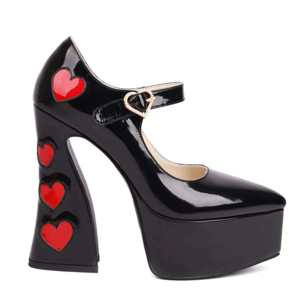 Luxury Designer Marry Janes Pumps For Women Love Heart High Heels Buckle Platform Punk Chunky Pink Wedding Party women&#39;s Shoes - KIMLUD