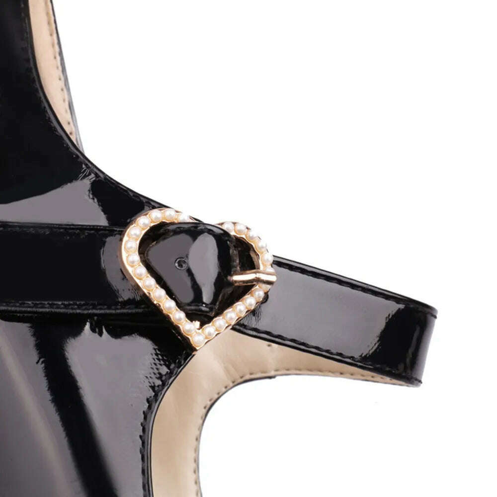 Luxury Designer Marry Janes Pumps For Women Love Heart High Heels Buckle Platform Punk Chunky Pink Wedding Party women&#39;s Shoes - KIMLUD