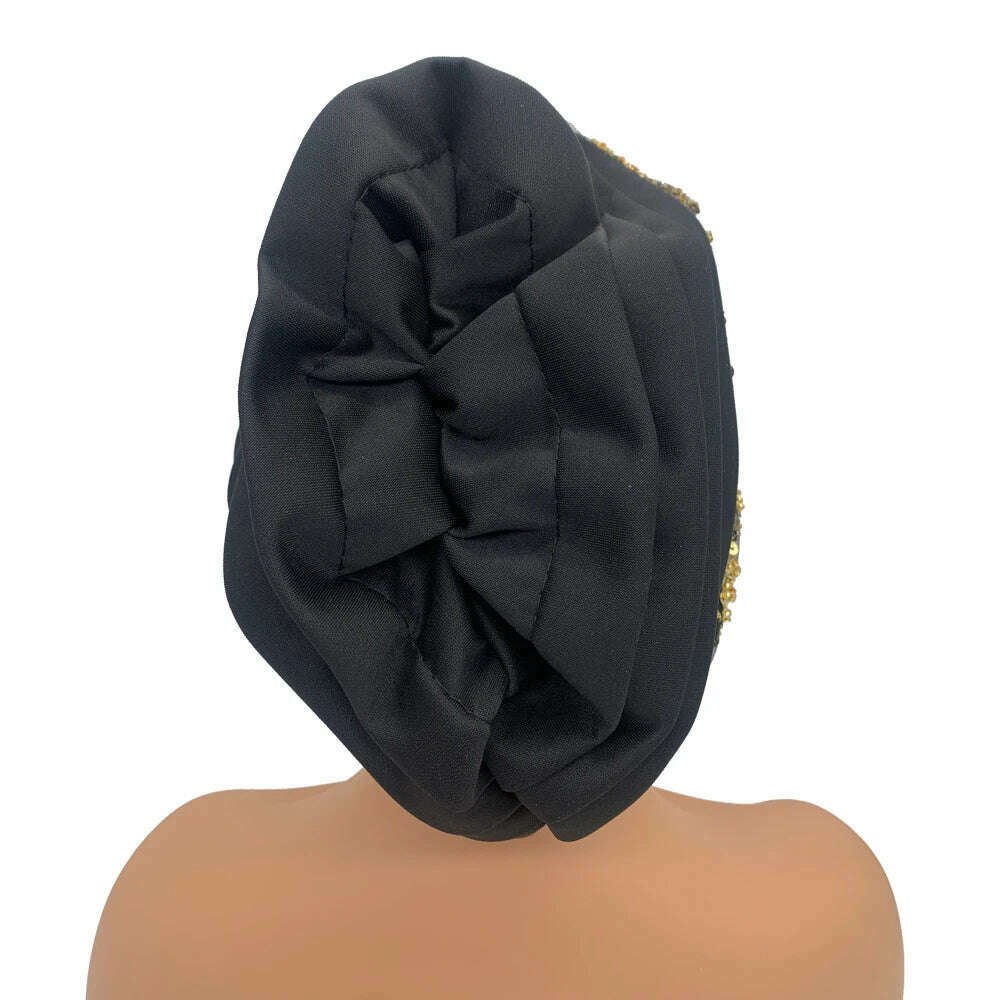 KIMLUD, Luxury Embroidery Beading Pleated Turban Cap for Women African Female Wrap Head Bonnet Muslim Turban Hat  Lady Head Wraps, KIMLUD Women's Clothes