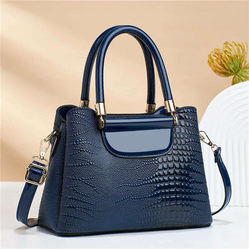 KIMLUD, Luxury Fashion Commuting Single-Shoulder Crossbody Bag Crocodile Pattern Leather Women's Handbags Retro Casual Storage Satchel, Blue, KIMLUD Womens Clothes