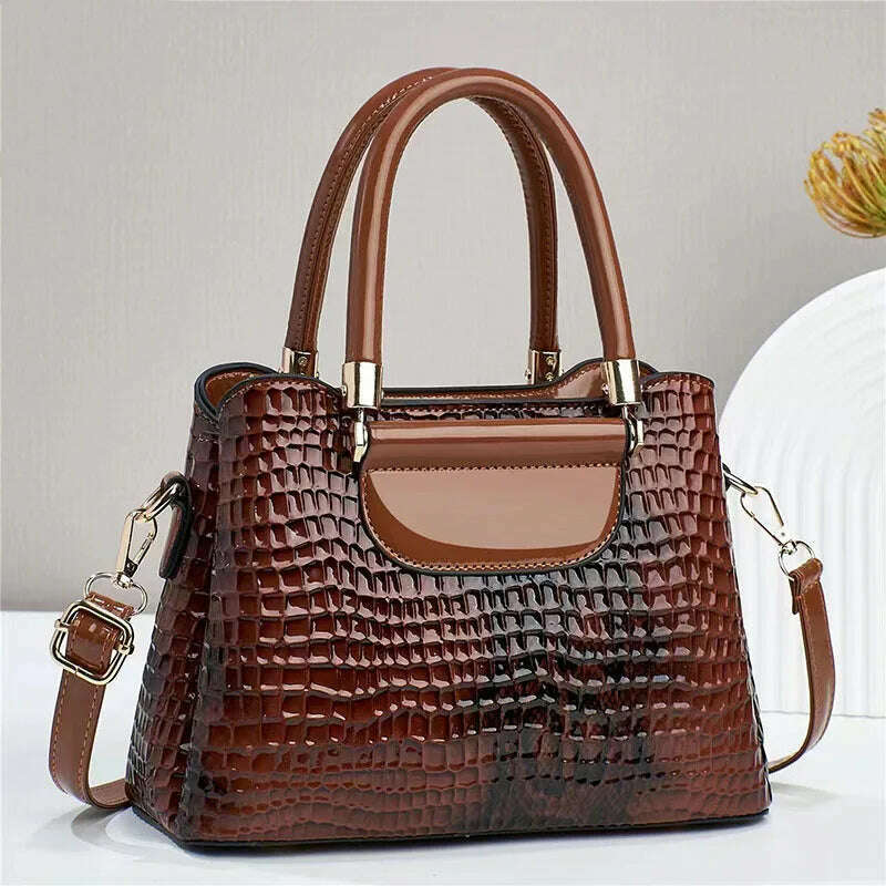 KIMLUD, Luxury Fashion Commuting Single-Shoulder Crossbody Bag Crocodile Pattern Leather Women's Handbags Retro Casual Storage Satchel, KIMLUD Womens Clothes