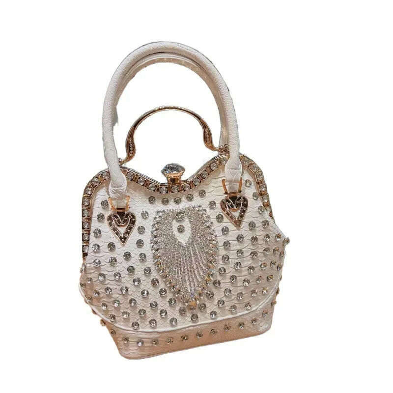 KIMLUD, Luxury Fashion Diamonds Leather Women's Bag Small Crossbody Bucket Bag 2023 New Ladies Handbag Niche Party Evening Shoulder Bags, KIMLUD Womens Clothes