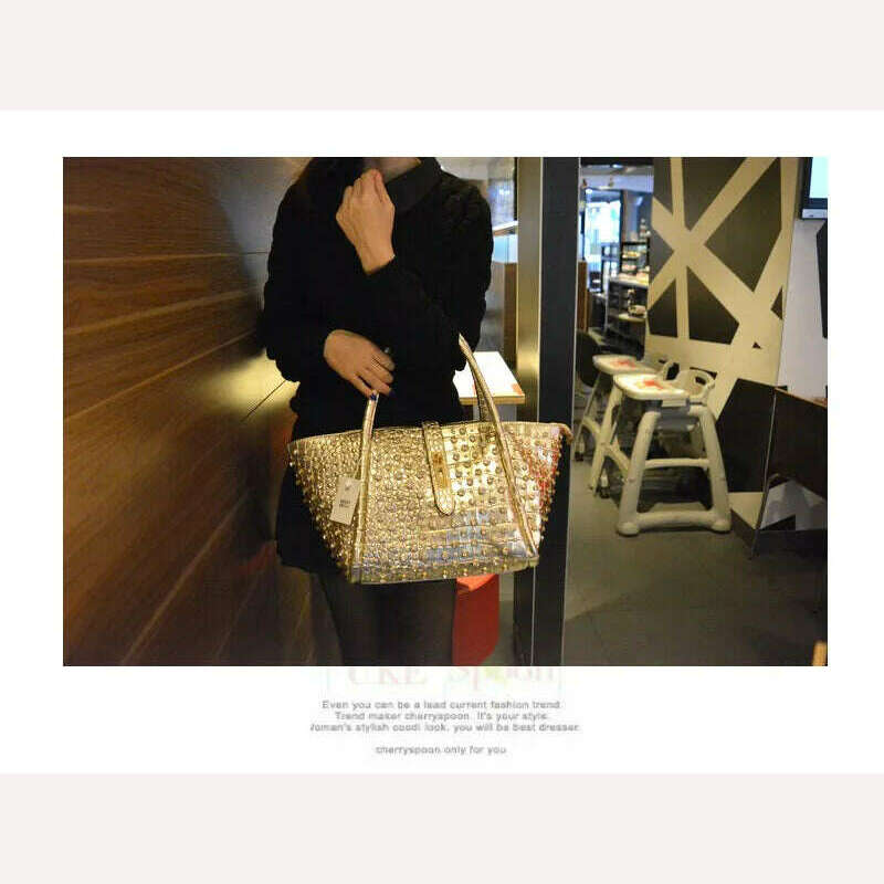 KIMLUD, Luxury Fashion Diamonds Women Handbags Genuine Leather Female Dumplings Shoulder Slung Bag Drill Lock Messenger Crossbody Bags, Gold, KIMLUD Womens Clothes