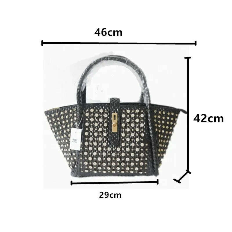 KIMLUD, Luxury Fashion Diamonds Women Handbags Genuine Leather Female Dumplings Shoulder Slung Bag Drill Lock Messenger Crossbody Bags, KIMLUD Womens Clothes