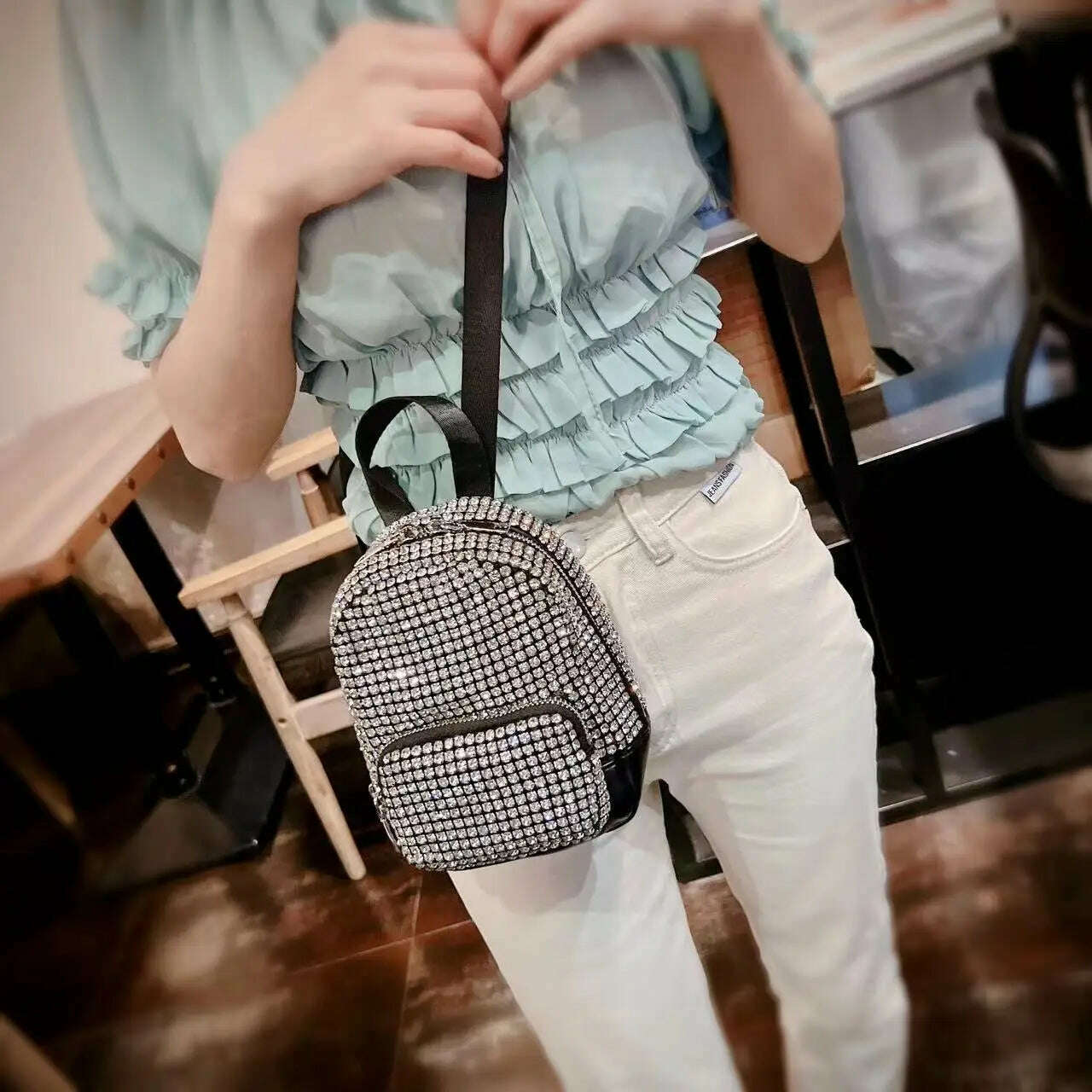 KIMLUD, Luxury Fashion Diamonds Women&#39;s Bags Small Shoulder Bag Mobile Phone Bag Rhinestone Female Handbags 2023 New Crossbody Bag, KIMLUD Womens Clothes