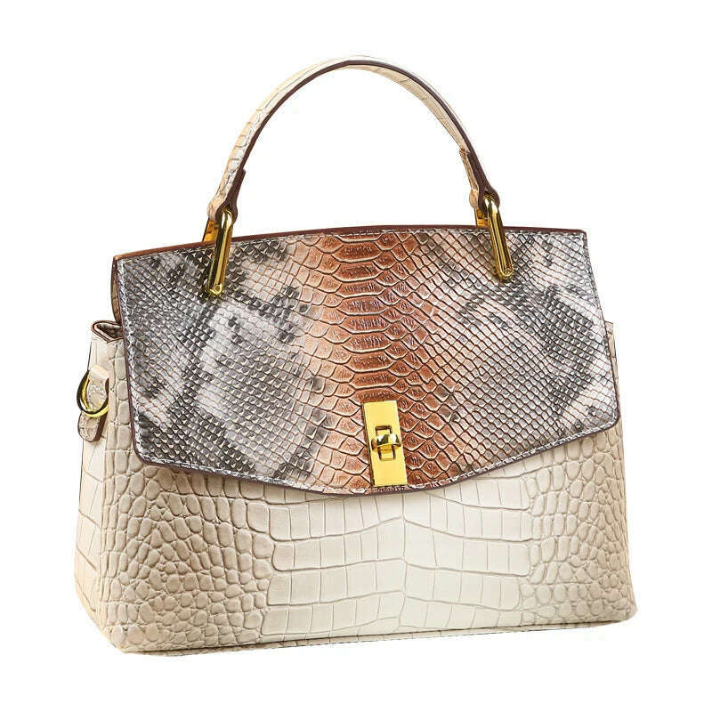 KIMLUD, Luxury Fashion Genuine Leather Women Handbags Quality Cowhide Shoudler Messenger Bag 2024 New Snake Print Portable Shell Bags, KIMLUD Women's Clothes