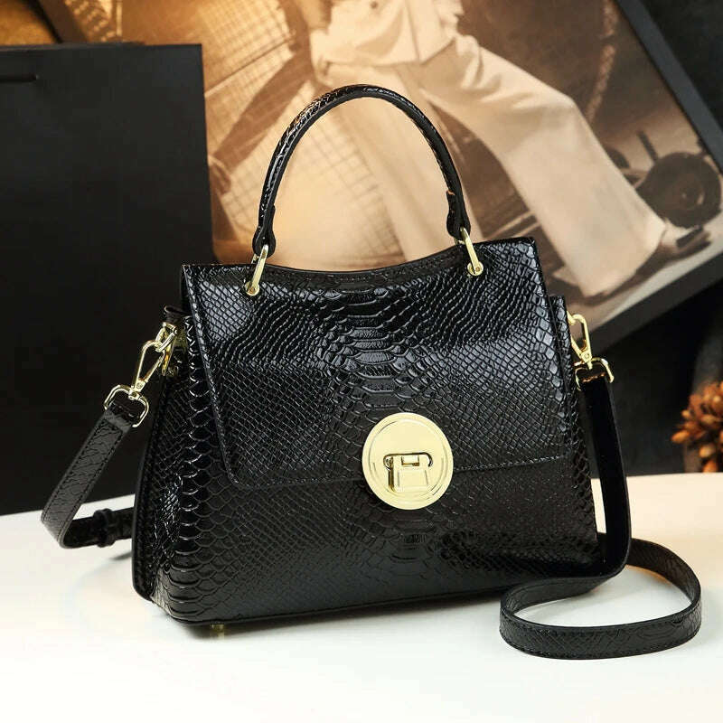 KIMLUD, Luxury Fashion Genuine Leather Women&#39;s Bag Ladies Small Women Handbag Shoulder Crossbody Bag Laser Craft  Commute Mom Bags Tide, Black, KIMLUD Womens Clothes