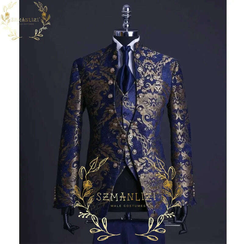 KIMLUD, Luxury Floral Wedding Tuxedo For Groom Slim Fit Men Suits Brown Velvet Peak Lapel Costume Homme 3 Pieces Blazer Vest Pants Sets, as picture 5 / XS(EU44 Or US34), KIMLUD Womens Clothes