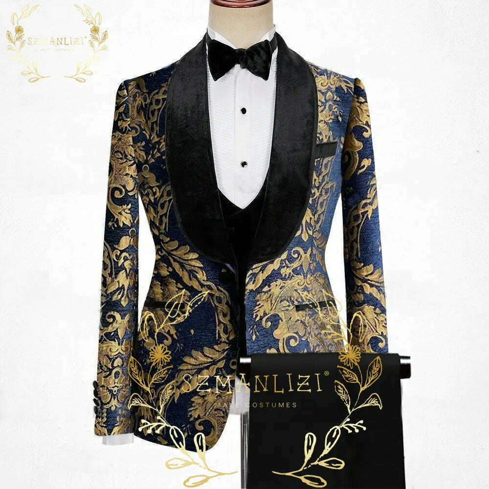 KIMLUD, Luxury Floral Wedding Tuxedo For Groom Slim Fit Men Suits Brown Velvet Peak Lapel Costume Homme 3 Pieces Blazer Vest Pants Sets, KIMLUD Womens Clothes