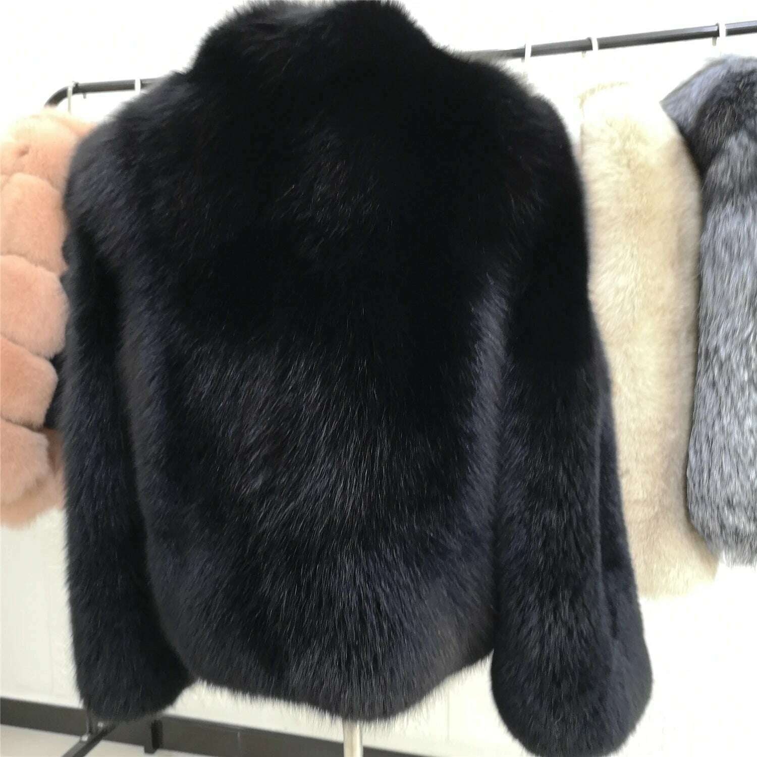 KIMLUD, Luxury Fox Fur Jacket Women Plus Size Full Sleeves With Fur Collar Thick Black Plush Silver Fox Fur Coat For Girls, KIMLUD Women's Clothes