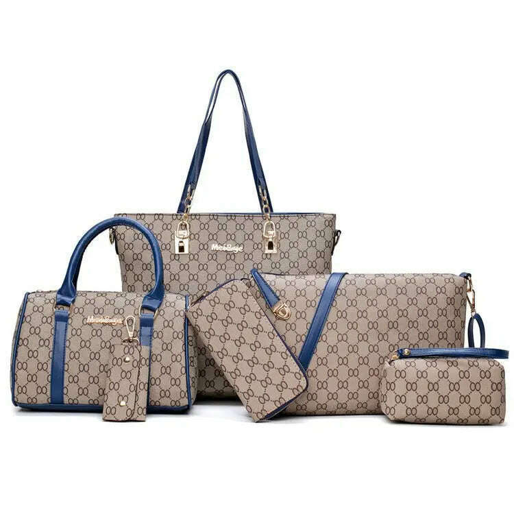KIMLUD, Luxury Handbags Women Bags Designer High Quality Leather Bags Pattern Women's Handbag Shoulder Bag and Crossbody Bag 6 Piece Set, Blue, KIMLUD Womens Clothes