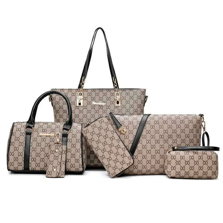 KIMLUD, Luxury Handbags Women Bags Designer High Quality Leather Bags Pattern Women's Handbag Shoulder Bag and Crossbody Bag 6 Piece Set, Black, KIMLUD Womens Clothes