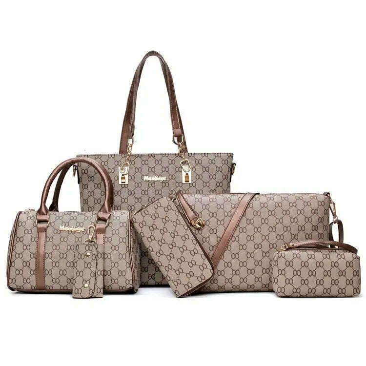 KIMLUD, Luxury Handbags Women Bags Designer High Quality Leather Bags Pattern Women's Handbag Shoulder Bag and Crossbody Bag 6 Piece Set, Dark Brown, KIMLUD Womens Clothes