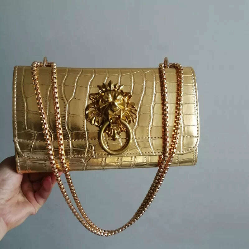 KIMLUD, Luxury Handbags Women Bags New Design European Brand Crocodile Chain Shoulder Crossbody Bags For Women Day Clutch Bolsa Feminina, golden, KIMLUD APPAREL - Womens Clothes