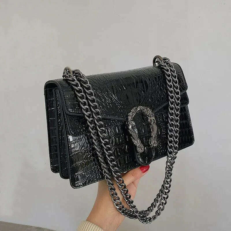 KIMLUD, Luxury Handbags Women Bags New Design European Brand Crocodile Chain Shoulder Crossbody Bags For Women Day Clutch Bolsa Feminina, black 2, KIMLUD Womens Clothes