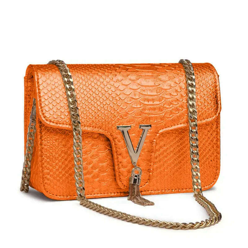 KIMLUD, Luxury Handbags Women's Bags Brand Fashion V Chain Shoulder Crossbody Bags For Women Sac A Main Femme De Marque Luxe Cuir 2023, orange, KIMLUD Womens Clothes
