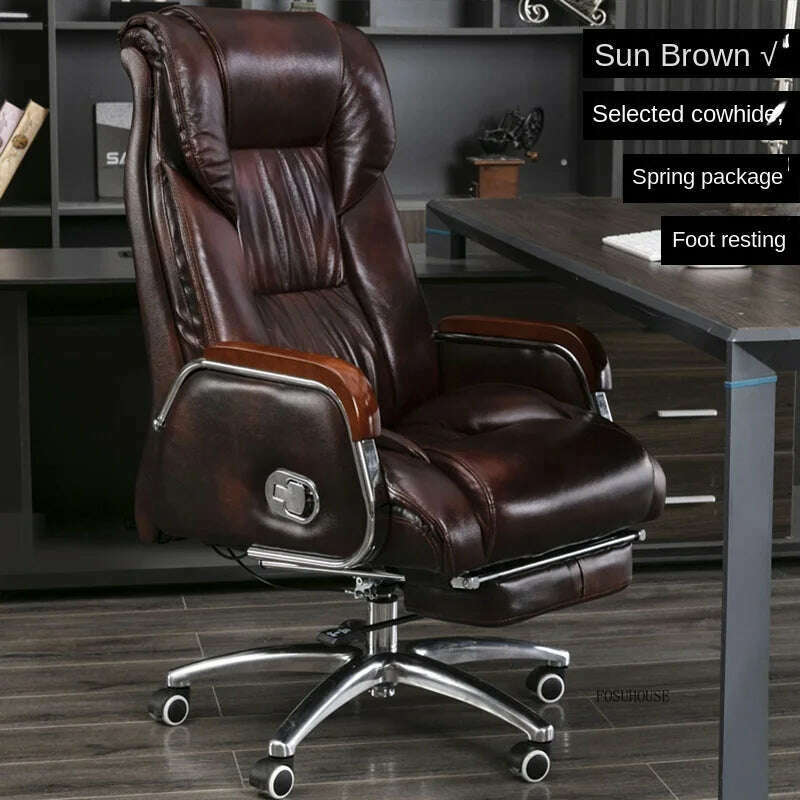 Luxury High Back Office Chairs with Massage Comfortable Ergonomic Recliner Home Office Boss Chairs High-end Lifting Swivel Chair - KIMLUD