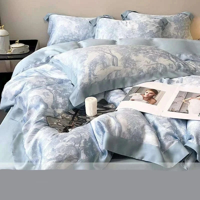 Luxury Home Textile Bedding Set 100% Tencel Quilt Cover Duvet Cover Flat Bed Sheet Pillowcases Comforter Bed Linens Queen King - KIMLUD
