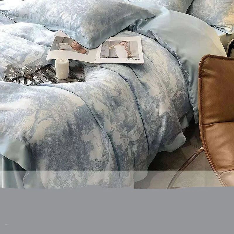 Luxury Home Textile Bedding Set 100% Tencel Quilt Cover Duvet Cover Flat Bed Sheet Pillowcases Comforter Bed Linens Queen King - KIMLUD