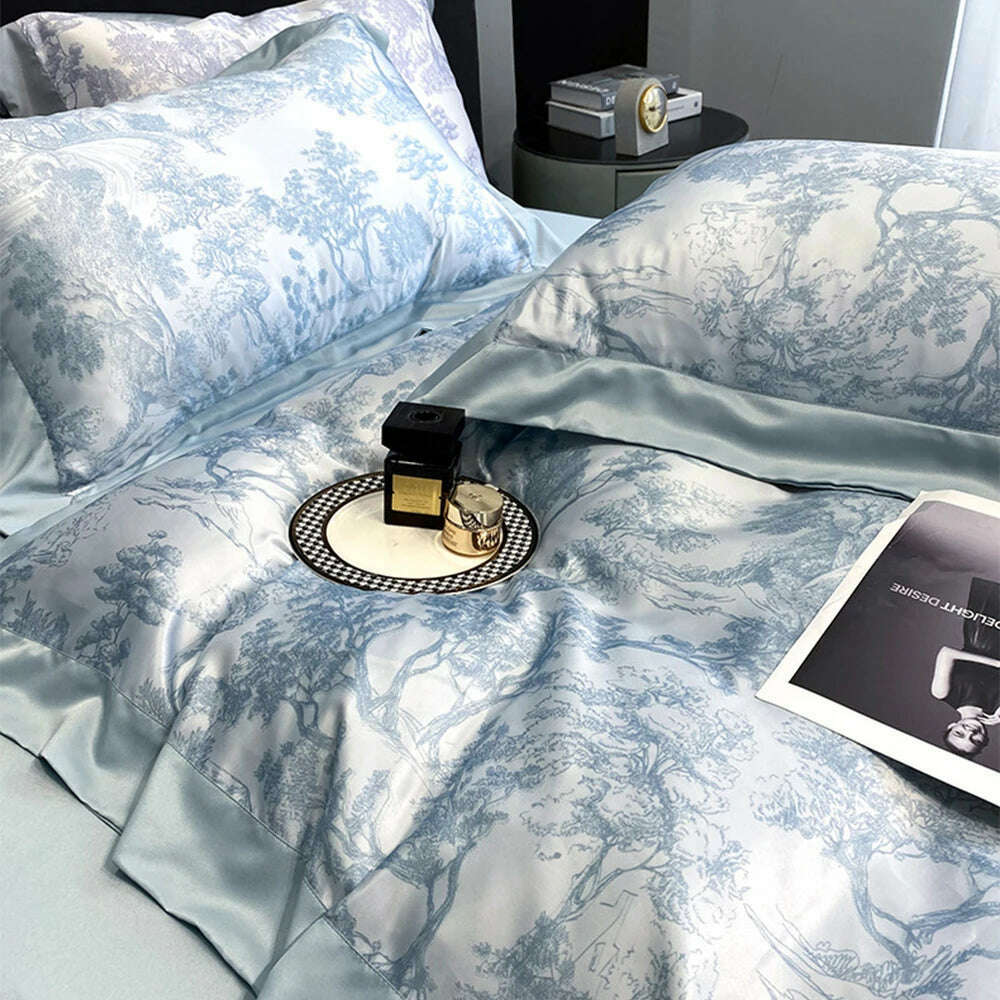 Luxury Home Textile Bedding Set 100% Tencel Quilt Cover Duvet Cover Flat Bed Sheet Pillowcases Comforter Bed Linens Queen King - KIMLUD