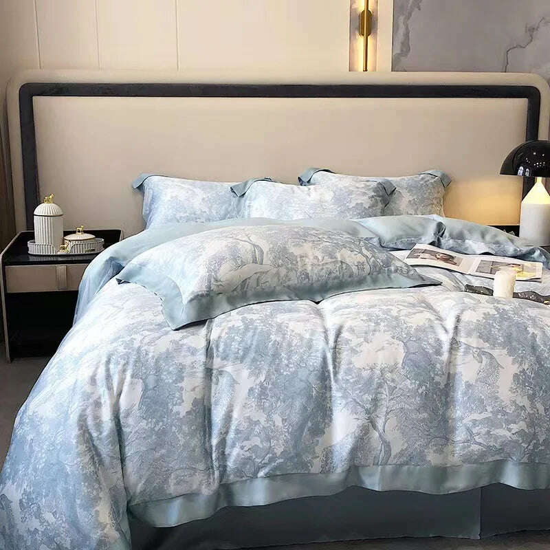 Luxury Home Textile Bedding Set 100% Tencel Quilt Cover Duvet Cover Flat Bed Sheet Pillowcases Comforter Bed Linens Queen King - KIMLUD