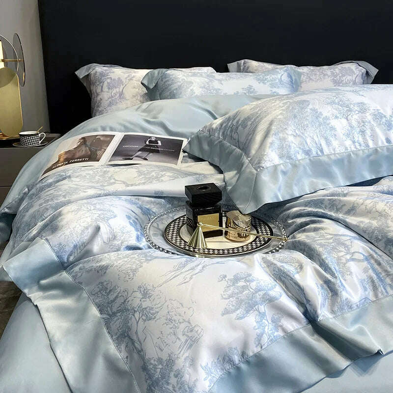 Luxury Home Textile Bedding Set 100% Tencel Quilt Cover Duvet Cover Flat Bed Sheet Pillowcases Comforter Bed Linens Queen King - KIMLUD