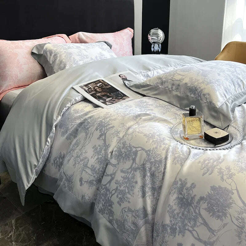Luxury Home Textile Bedding Set 100% Tencel Quilt Cover Duvet Cover Flat Bed Sheet Pillowcases Comforter Bed Linens Queen King - KIMLUD