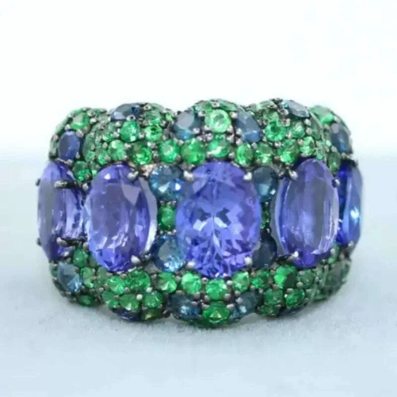 Luxury Inlaid Green Blue CZ Women's Ring Creativity Black Color Geometry Daily Wear Party Jewelry Anniversary Gift