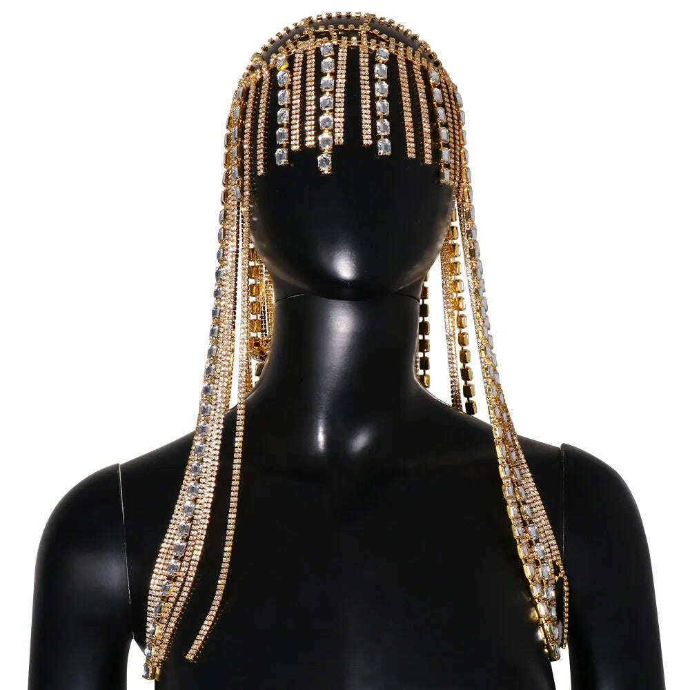 KIMLUD, Luxury Long Fringe Hair Chain European and American Temperament Trend Sexy Rhinestone Hair Accessories Headdress Head Chain, KIMLUD Womens Clothes