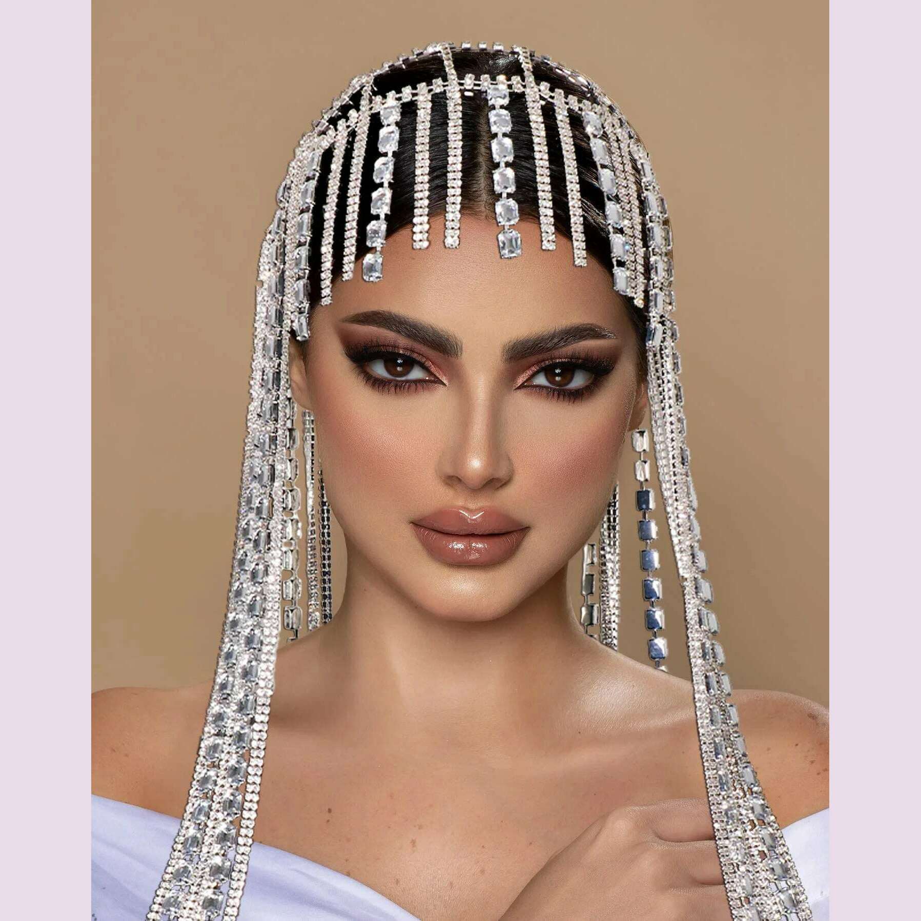 KIMLUD, Luxury Long Fringe Hair Chain European and American Temperament Trend Sexy Rhinestone Hair Accessories Headdress Head Chain, KIMLUD Womens Clothes
