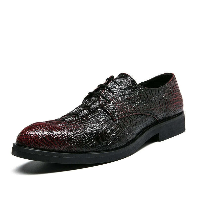 KIMLUD, Luxury men's oxford shoes crocodile classic style dress leather shoes burgundy lace up pointed toe formal shoes men's size 38-48, KIMLUD Womens Clothes