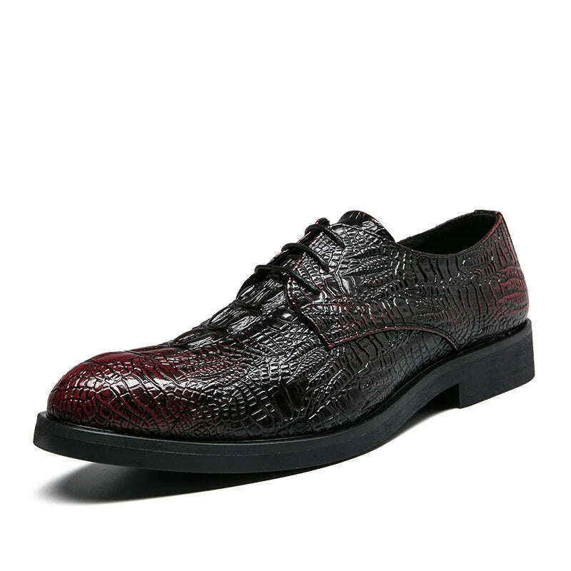 KIMLUD, Luxury men's oxford shoes crocodile classic style dress leather shoes burgundy lace up pointed toe formal shoes men's size 38-48, wine red / 38, KIMLUD Womens Clothes