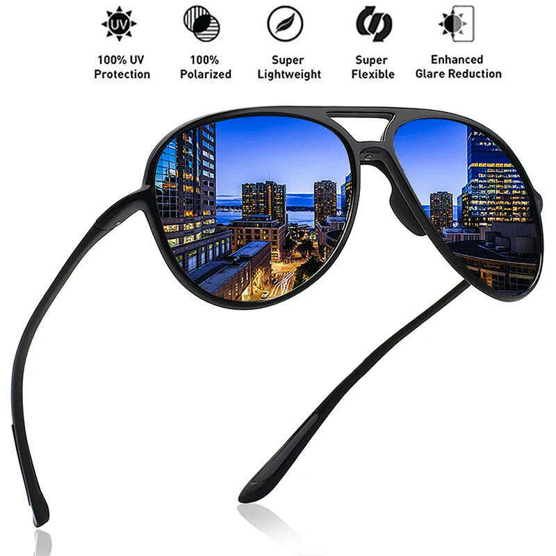 Luxury Men's Polarized Sunglasses Driving Sun Glasses For Men Women Brand Designer Male Vintage Black Pilot Sunglasses UV400 - KIMLUD