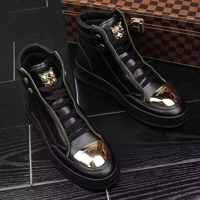 KIMLUD, Luxury Mens Sneaker Fashion High Top Casual Boot Hip Hop Streetwear Skateboard Shoes for Men Leather Ankle Boots Tenis Masculino, KIMLUD Womens Clothes