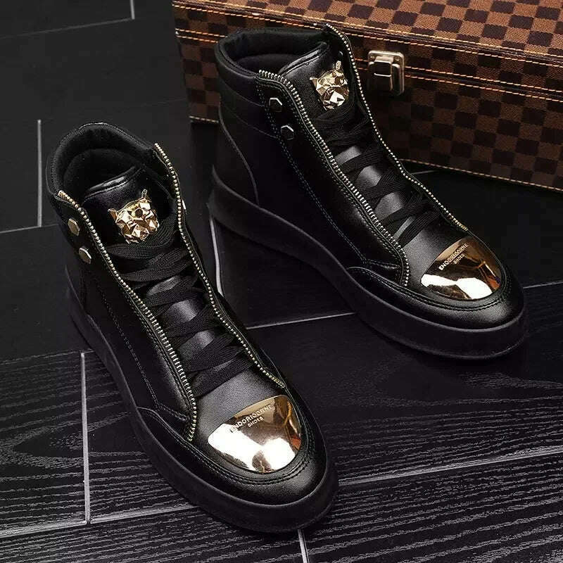 KIMLUD, Luxury Mens Sneaker Fashion High Top Casual Boot Hip Hop Streetwear Skateboard Shoes for Men Leather Ankle Boots Tenis Masculino, Black / 39, KIMLUD APPAREL - Womens Clothes