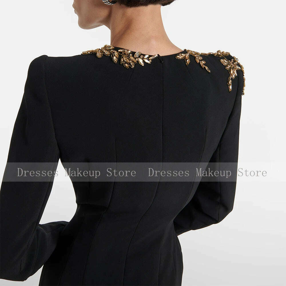 KIMLUD, Luxury Mermaid Evening Dress Black Long Sleeves Crystals O Neck Evening Gowns for Women 2024 Trumpet Elegant Wedding Party Dress, KIMLUD Womens Clothes